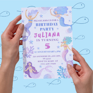 Mermaid Under The Sea Girls Birthday Party  Invitation
