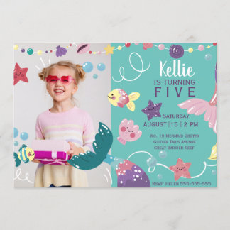 Mermaid Under The Sea Girls Birthday Photo Purple Invitation