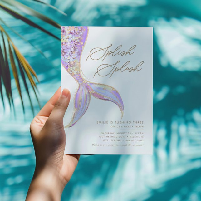 Mermaid Under the Sea Girls Purple Birthday Party Invitation (Creator Uploaded)