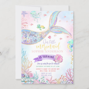 Mermaid Under the Sea Gold Glitter Birthday Invitation