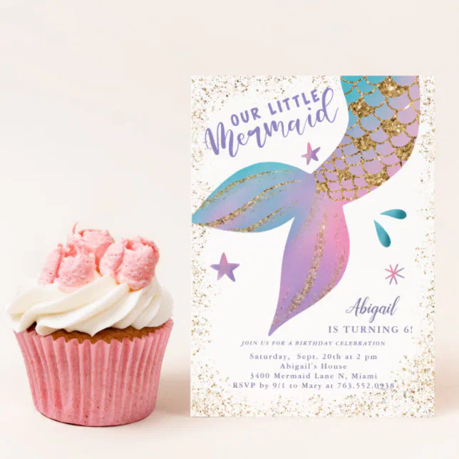 Mermaid Under the Sea Gold Glitter Birthday Party Invitation | Zazzle
