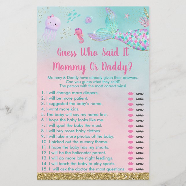 Mermaid Under The Sea Guess Who Said It Game (Front)