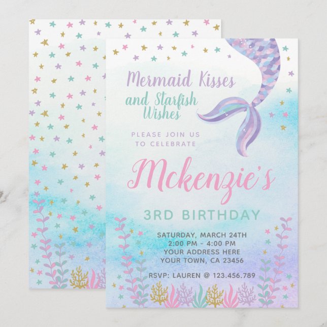 Mermaid, Under the Sea, Magical Invitation (Front/Back)