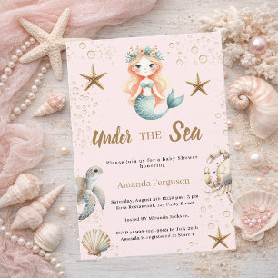 Mermaid Under the sea ocean animals Baby Shower Invitation