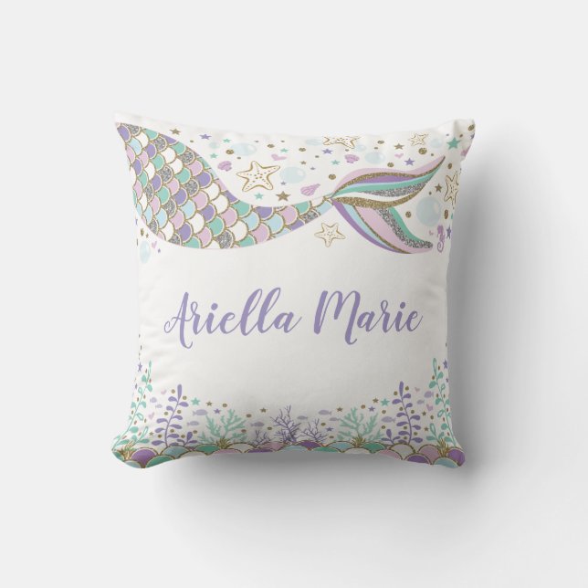 Mermaid Under the Sea Ocean Baby Girl Nursery Cushion (Front)