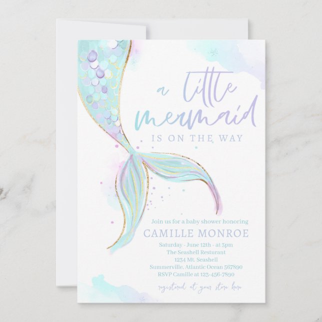 Mermaid Under The Sea Ocean Girl Baby Shower Invitation (Front)