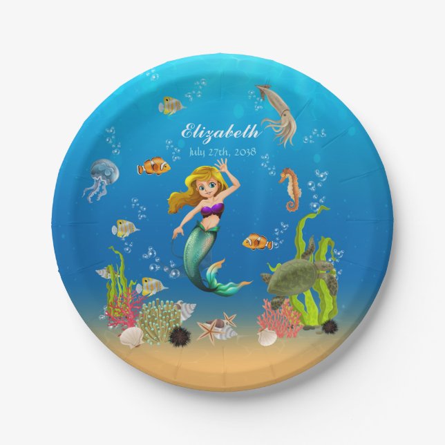 Mermaid Under The Sea Ocean Paper Plate (Front)