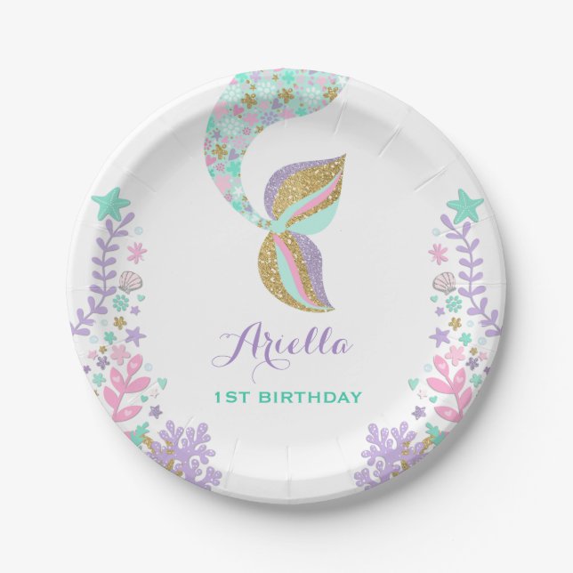 Mermaid Under The Sea Paper Plate 7" Paper Plates (Front)