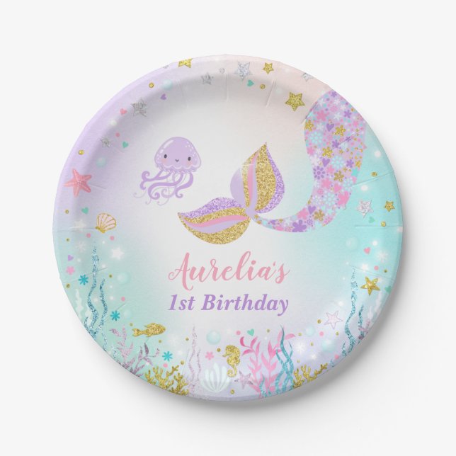 Mermaid Under The Sea Paper Plate 7" Paper Plates (Front)