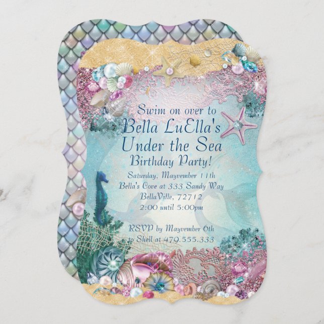 Mermaid Under the Sea Party Invitations (Front/Back)