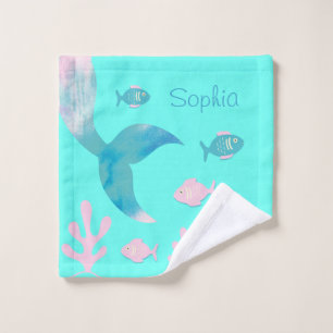 Mermaid Under the Sea Pastel Pink Blue Aqua Girls Bath Towel Set