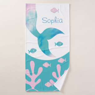 Mermaid Under the Sea Pastel Pink Blue Girls Bath Towel