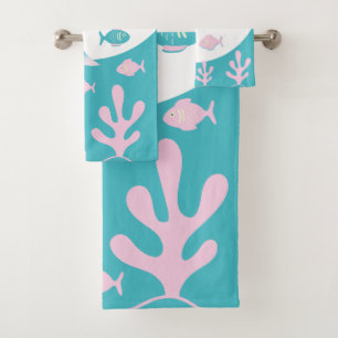 Mermaid Under the Sea Pastel Pink Blue Girls Bath Towel Set