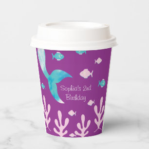 Mermaid Under the Sea Pastel Purple Girls Birthday Paper Cups