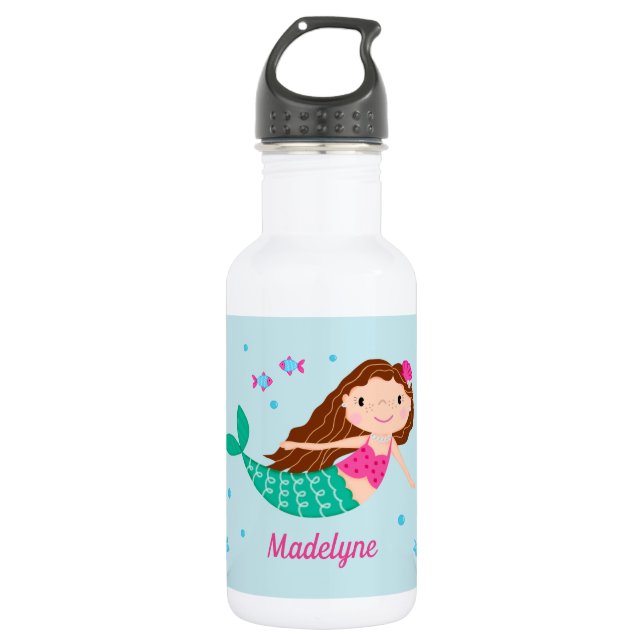 Mermaid Under The Sea Personalised Blue 532 Ml Water Bottle (Front)