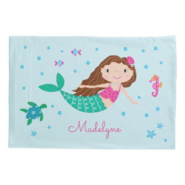 Mermaid Under The Sea Personalised Blue Pillowcase (Back)