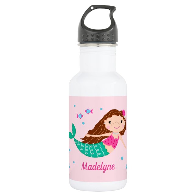 Mermaid Under The Sea Personalised Pink 532 Ml Water Bottle (Front)