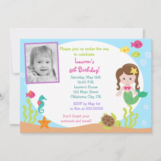 Mermaid Under the Sea Photo Birthday Invitation (Front)