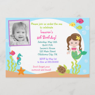 Mermaid Under the Sea Photo Birthday Invitation