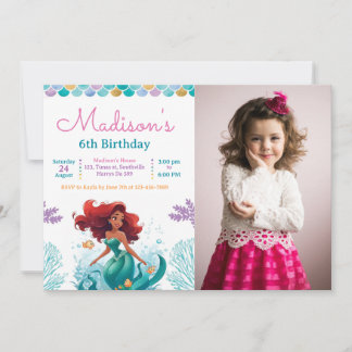 Mermaid Under the Sea Photo Birthday Party  Invitation