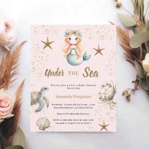 Mermaid Under the sea pink Baby Shower invitation