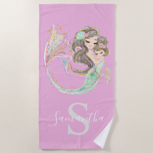 MERMAID UNDER THE SEA PINK BEACH TOWEL