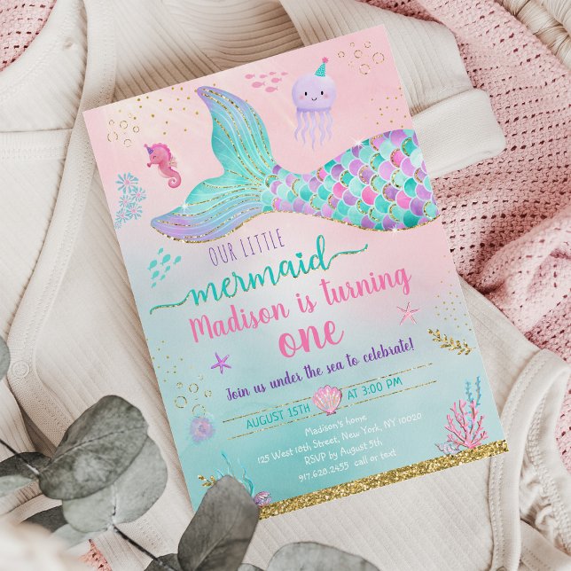 Mermaid Under The Sea Pink Gold Baby Shower Invitation (Creator Uploaded)