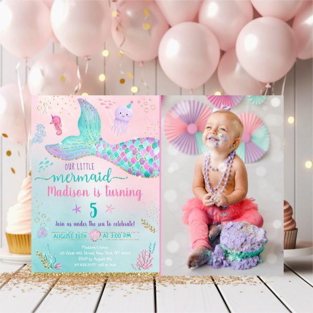 Mermaid Under The Sea Pink Gold Birthday Invitatio Invitation (Creator Uploaded)
