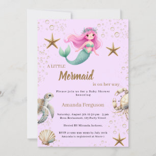 Mermaid Under the sea pink purple Baby Shower Invitation