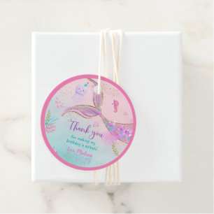 Mermaid Under the Sea Pink Purple Birthday Favour Tags