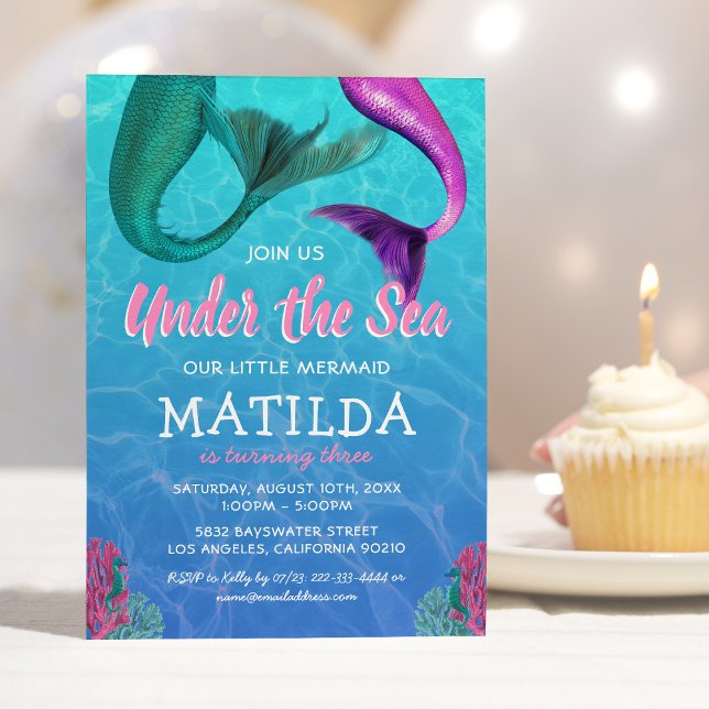 Mermaid Under the Sea Pool Birthday Invitation (Creator Uploaded)