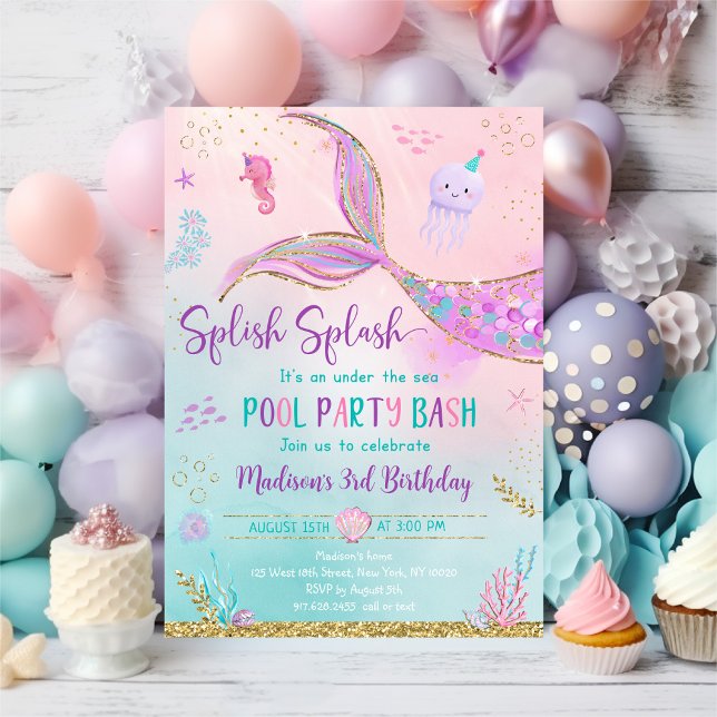 Mermaid Under The Sea Pool Party Birthday Invitation (Creator Uploaded)