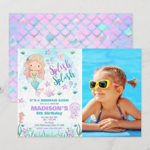 Mermaid Under the Sea Pool Party Birthday Photo Invitation