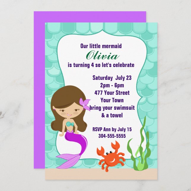 Mermaid Under The Sea Pool Party Invitation (Front/Back)