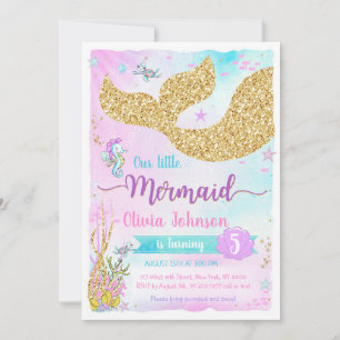 Mermaid Under the Sea Rainbow Girl Birthday Invitation