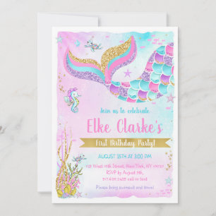 Mermaid Under the Sea Rainbow Girl Birthday Invitation