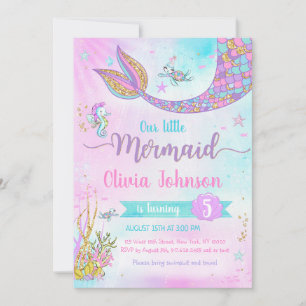 Mermaid Under the Sea Rainbow Girl Birthday Invitation