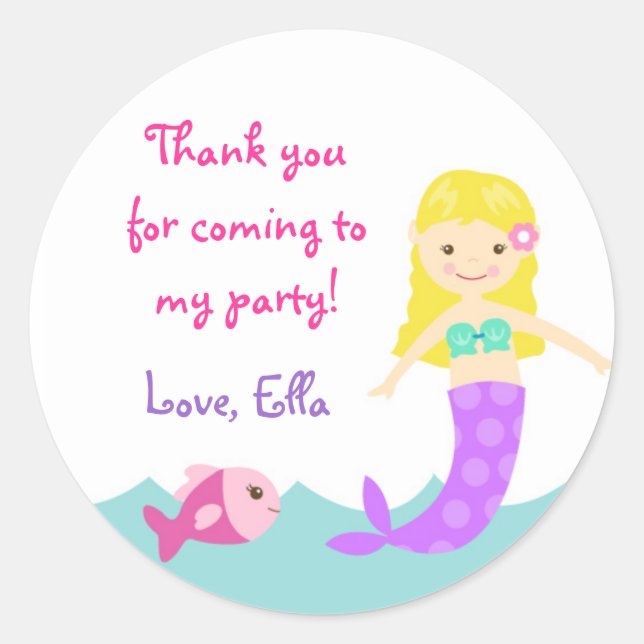 Mermaid Under the Sea Round Favour Stickers Seals (Front)