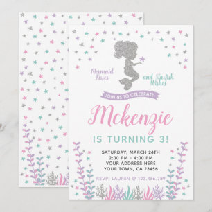 Mermaid, Under the Sea, Silver and Purple Invitation
