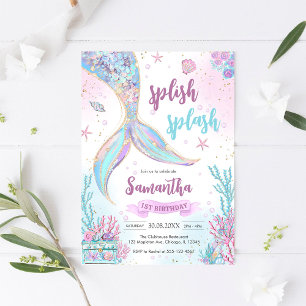 Mermaid Under the Sea Splish Splash Birthday Invitation