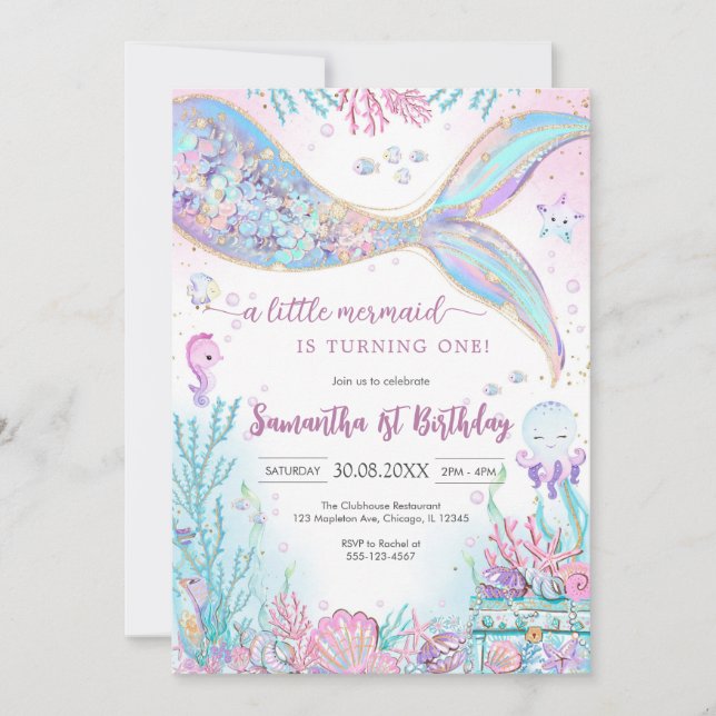Mermaid Under the Sea Splish Splash Birthday Invitation (Front)