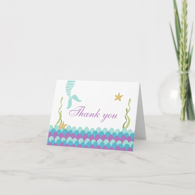 Mermaid Under The Sea Thank you card Teal Purple (Front)