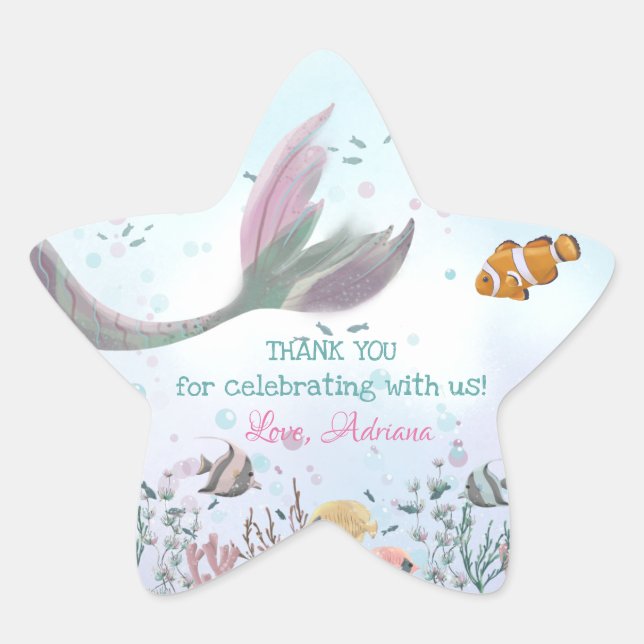 Mermaid Under The Sea Thank you  Star Sticker (Front)