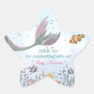 Mermaid Under The Sea Thank you  Star Sticker