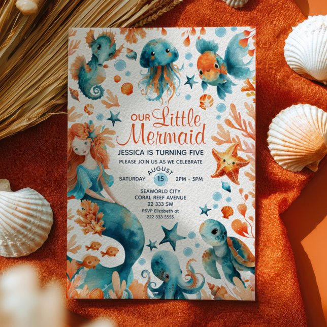 Mermaid Under The Sea Watercolor Kids' Birthday  Invitation (Creator Uploaded)