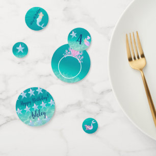 Mermaid under the sea watercolor ocean kids party confetti