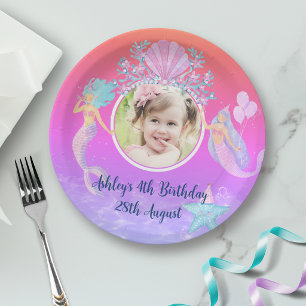 Mermaid Under The Sea Watercolor Ocean Kids Party Paper Plate