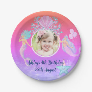Mermaid under the sea watercolor ocean kids party paper plate