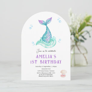 Mermaid Under the sea white birthday invitation