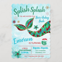 Mermaid under the sea, winter, Christmas invite